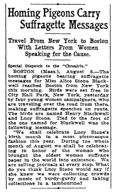 An article about Alice Stone Blackwell, San Francisco Chronicle newspaper article 9 August 1913