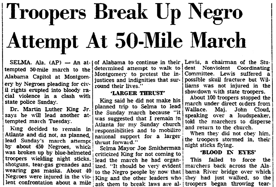 An article about "Bloody Sunday," Aberdeen Daily News newspaper article 8 March 1965