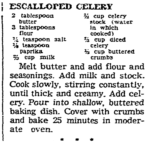 A celery recipe, Columbus Dispatch newspaper article 24 November 1942