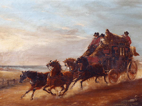 Illustration: "The Mail Coach" by John Charles Maggs, 1884. Credit: Bonhams; Wikimedia Commons.