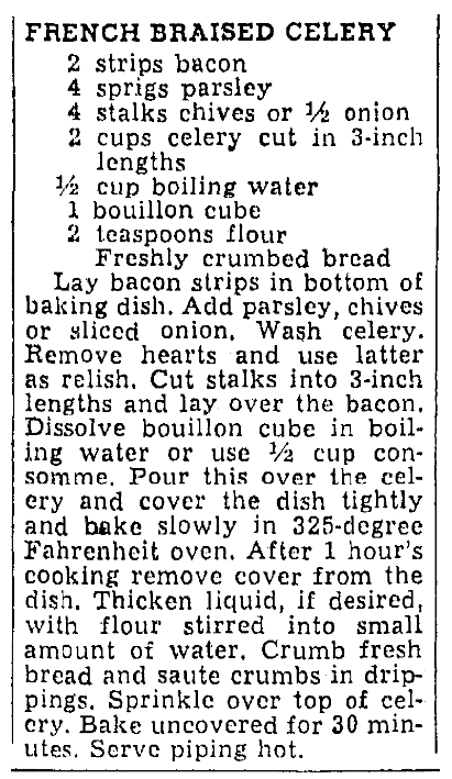 A celery recipe, Oregonian newspaper article 21 February 1946