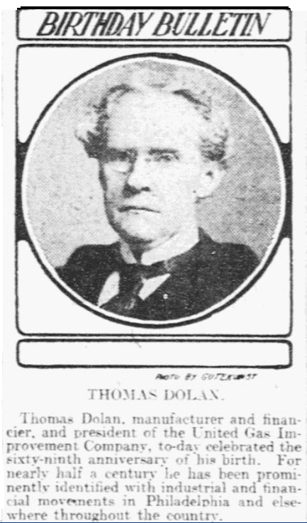 An article about Thomas Dolan, Philadelphia Inquirer newspaper article 27 October 1903