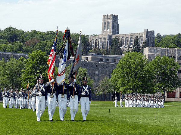 Photo: cadet color guard on parade on the Plain, West Point, New York. Credit: U.S. Army; Wikimedia Commons.