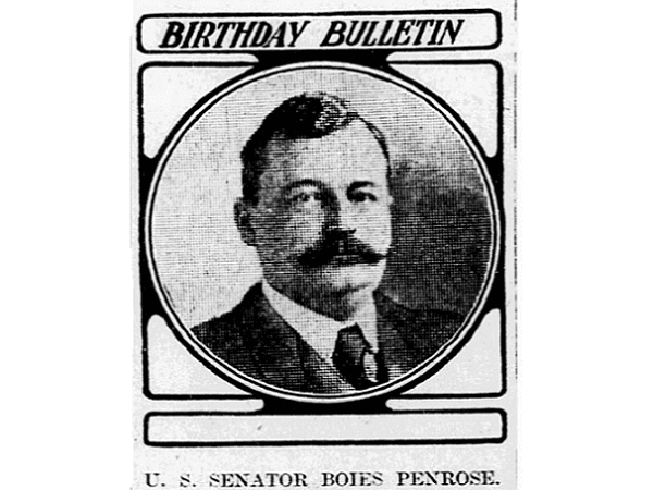 Photo: U.S. Senator Boies Penrose, Philadelphia Inquirer (Philadelphia, Pennsylvania), 1 November 1903, page 16