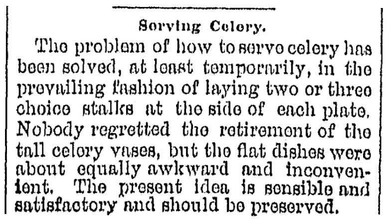 An article about celery, Riverside Daily Press newspaper article 17 February 1893