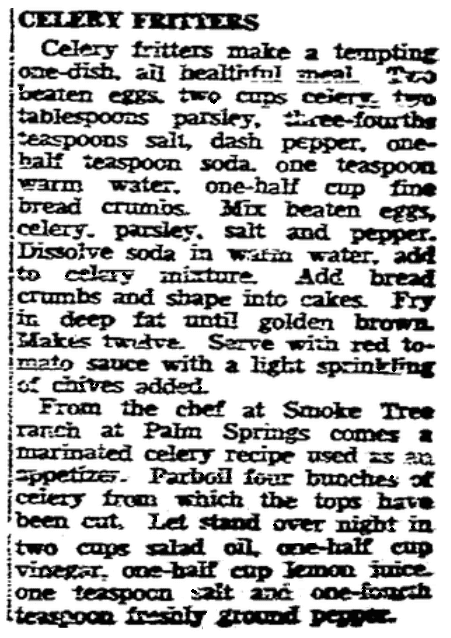 A celery recipe, San Diego Union newspaper article 2 January 1944