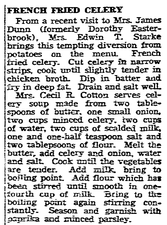 A celery recipe, San Diego Union newspaper article 2 January 1944