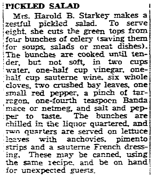 A celery recipe, San Diego Union newspaper article 2 January 1944