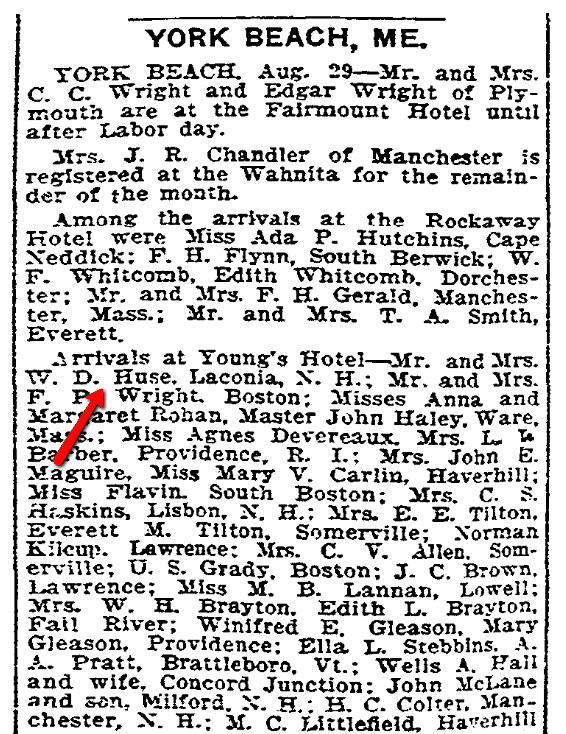 An article about visitors to York Beach, Maine, Boston Herald newspaper article 30 August 1908