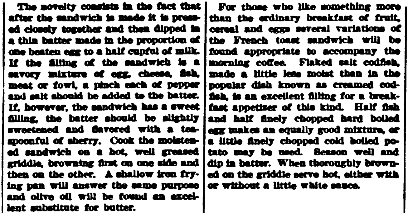 Grilled cheese sandwich recipes, Broad Ax newspaper article 24 July 1915