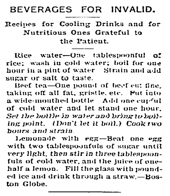 Recipes, Daily Herald newspaper article 1 September 1905