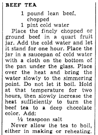 A recipe for beef tea, Oregonian newspaper article 29 January 1940