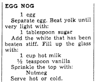 A recipe for egg nog, Oregonian newspaper article 29 January 1940