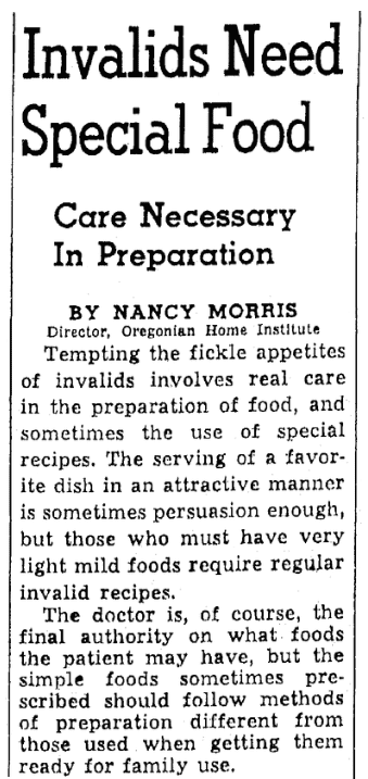 Recipes, Oregonian newspaper article 29 January 1940