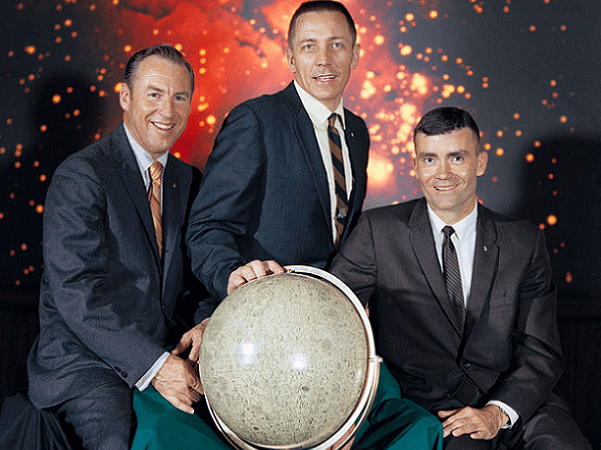 Photo: The Apollo 13 lunar landing mission prime crew from left to right are: Commander, James A. Lovell Jr.; Command Module pilot, John L. Swigert Jr.; and Lunar Module pilot, Fred W. Haise Jr., 29 April 1970. Credit: NASA; Wikimedia Commons.