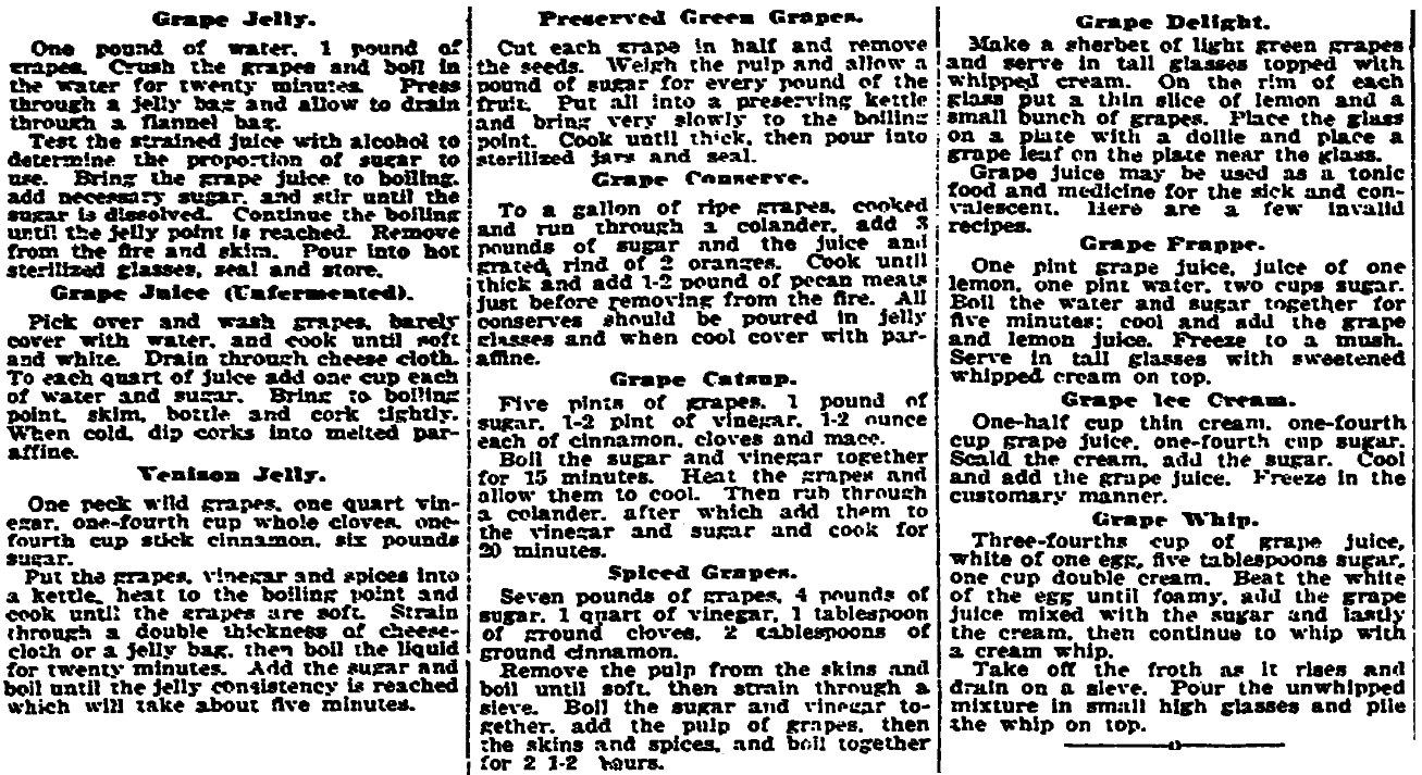 Recipes, Plain Dealer newspaper article 5 September 1919