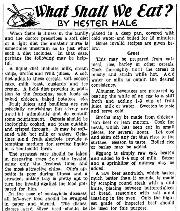 Recipes, Tampa Tribune newspaper article 25 June 1936