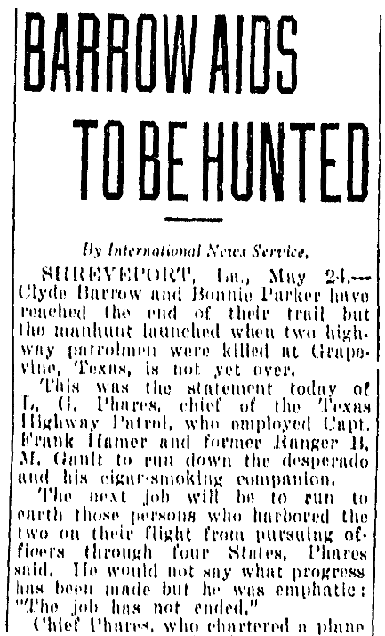 An article about Bonnie and Clyde, Fort Worth Star-Telegram newspaper article 25 May 1934