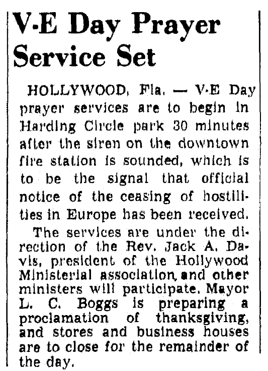 An article about V-E Day, Miami Herald newspaper article 8 May 1945