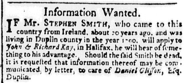 A missing person ad, North-Carolina Journal newspaper advertisement 5 September 1792