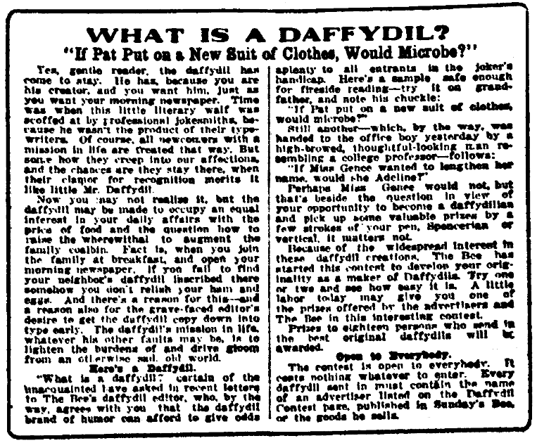 An article about jokes called "daffydils," Omaha Daily Bee newspaper article 14 January 1912