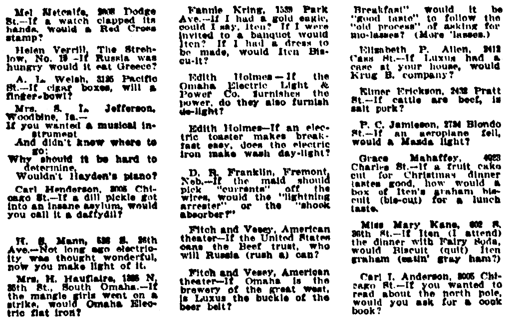 An article about jokes called "daffydils," Omaha Daily Bee newspaper article 31 December 1911