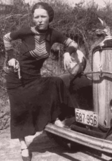 Photo: Bonnie Parker’s pose with a cigar and gun gained her an image in the press as a “cigar-smoking gun moll” after police found the undeveloped film in the gang’s hideout in Joplin, Missouri