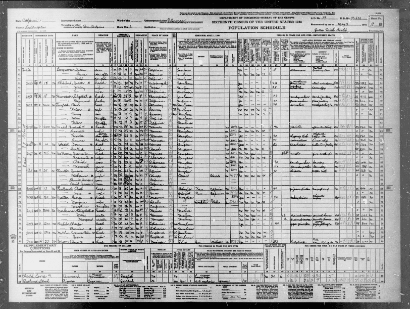 Photo: a California page from the 1940 U.S. Census