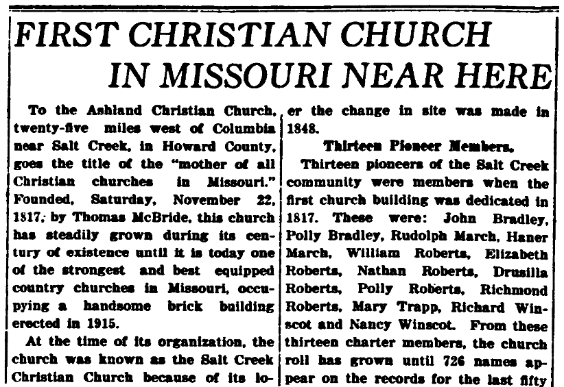 An article about a Christian church, Daily Missourian newspaper article 22 June 1917