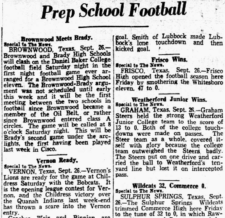 An article about prep school football, Dallas Morning News newspaper article 27 September 1930