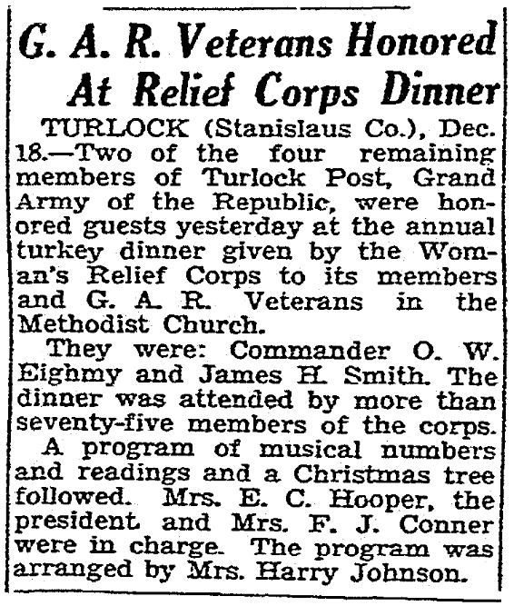 An article about the Grand Army of the Republic, Fresno Bee newspaper article 18 December 1930