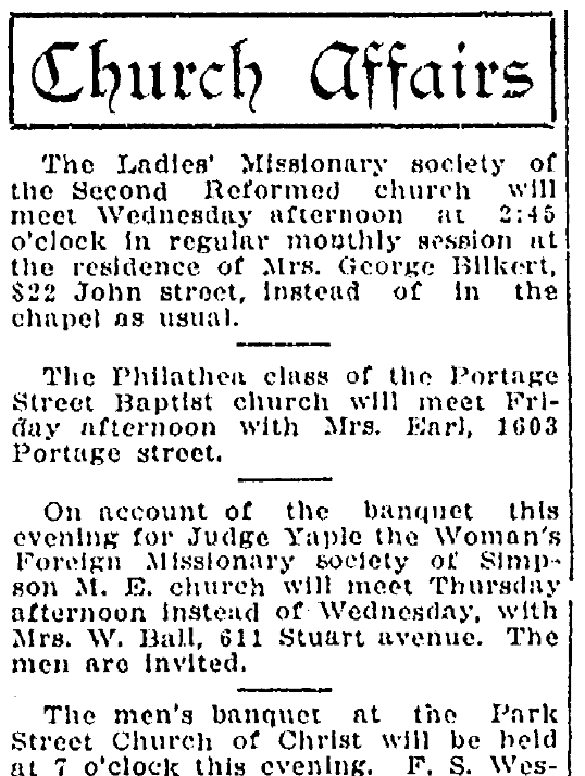 An article about church activities, Kalamazoo Gazette newspaper article 2 April 1913