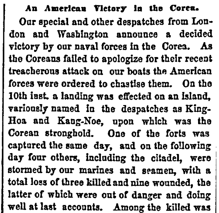 An article about America's first Korean War, New York Herald newspaper article 29 June 1871