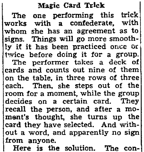 An article about magic tricks, Plain Dealer newspaper article 3 November 1943