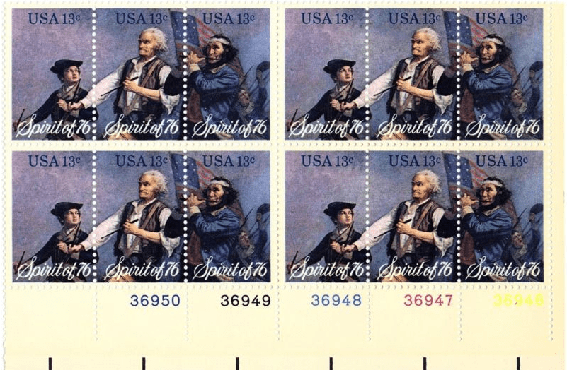 Photo: “Spirit of 76” triptych block of postage stamps, 1976