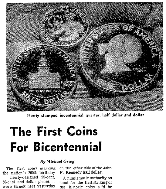 An article about the United States Bicentennial, San Francisco Chronicle newspaper article 24 April 1975