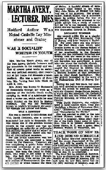 An article about Martha Moore Avery, Boston Herald newspaper article 9 August 1929