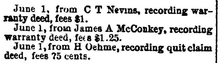 An article about land records, Daily Globe newspaper article 16 July 1882