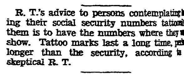 An article about Social Security Numbers, Kansas City Star newspaper article 4 January 1937