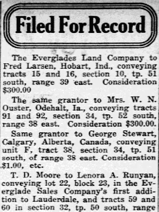 An article about land records, Miami Herald newspaper article 5 November 1912