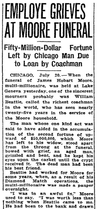 An article about William Beattie, San Francisco Chronicle newspaper article 21 July 1916