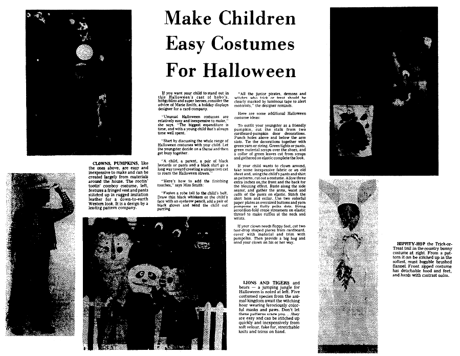 An article about Halloween costumes, State Times Advocate newspaper article 23 October 1977