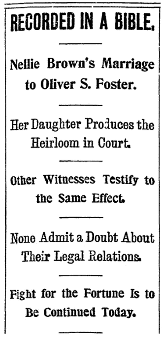 An article about the Oliver Foster probate case, Boston Herald newspaper article 10 October 1900