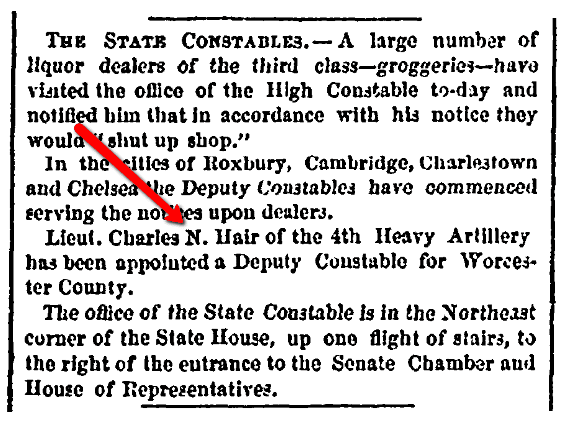 An article about Constable Charles Hair and the state police, Boston Traveler newspaper article 24 July 1865