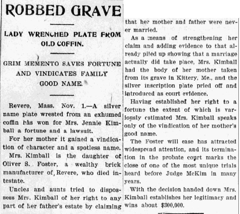 An article about the Oliver Foster probate case, Evening News newspaper article 1 November 1900