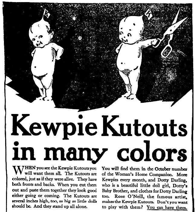 An ad for Kewpie dolls, Springfield Union newspaper advertisement 20 September 1912