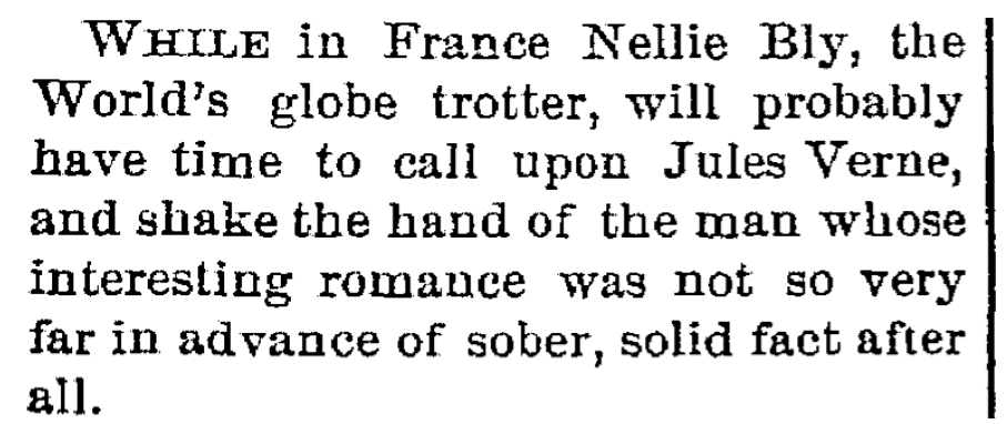 An article about Nellie Bly, Trenton Evening Times newspaper article 22 November 1889