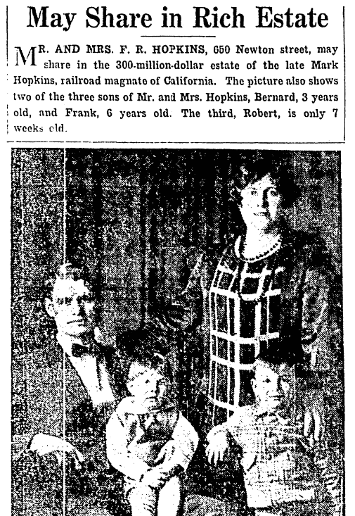 An article about the estate of Mark Hopkins, Denver Post newspaper article 20 December 1926