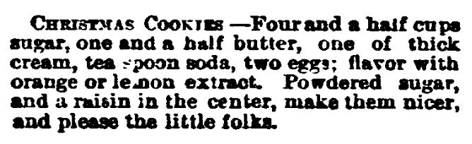 A cookie recipe, Indiana State Sentinel newspaper article 22 January 1879