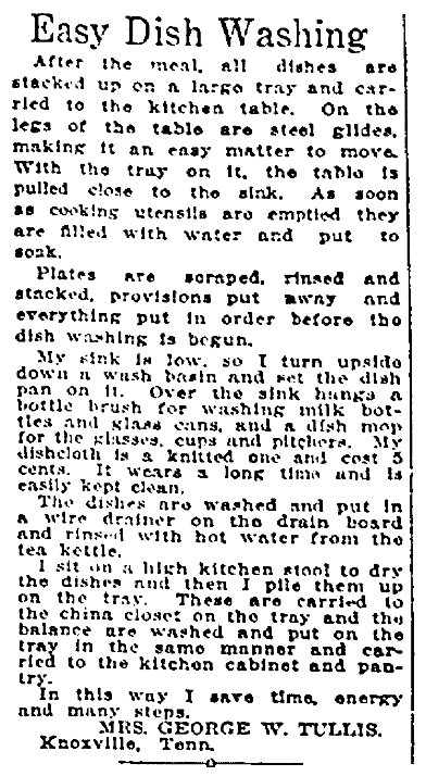 An article about washing dishes, Plain Dealer newspaper article 6 June 1915